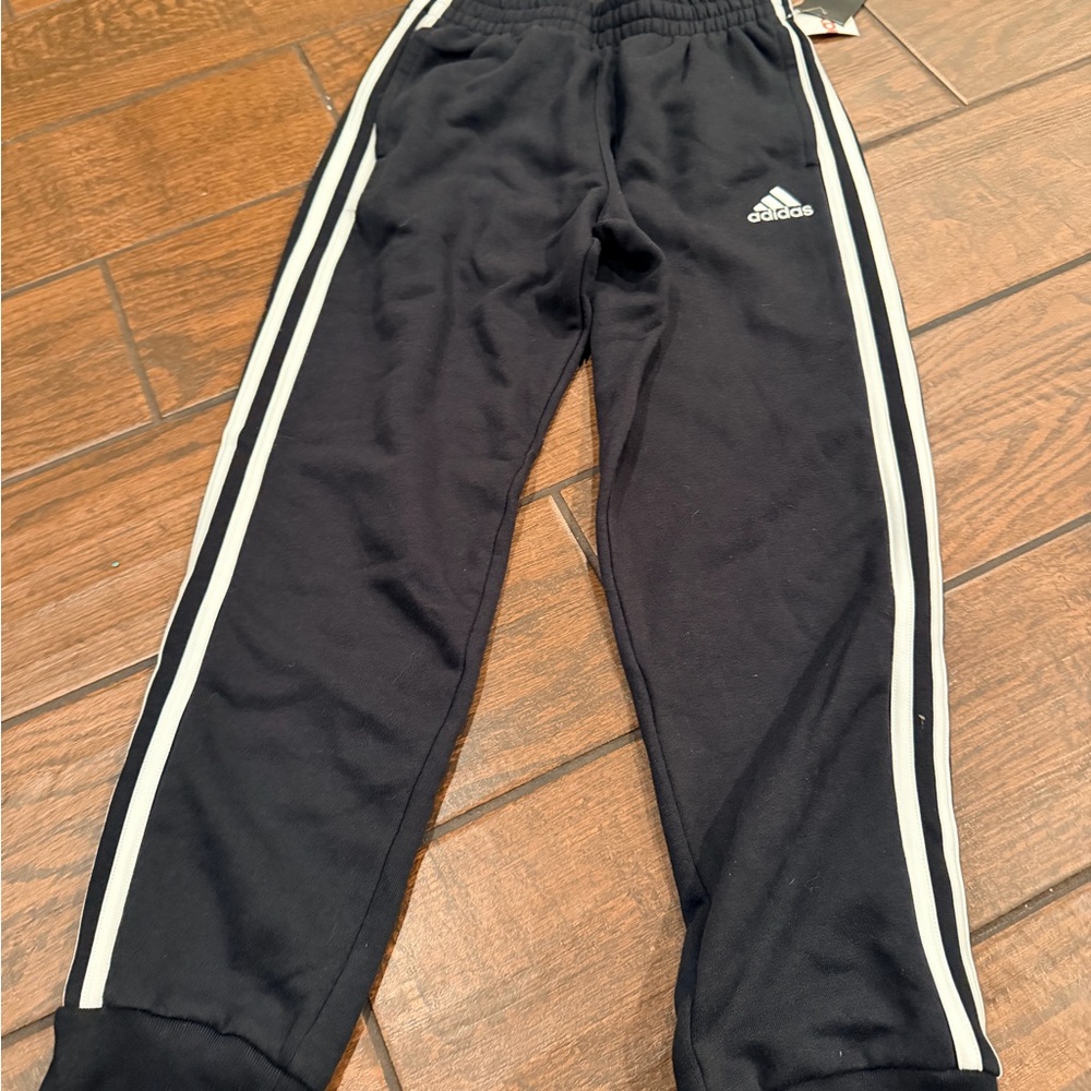Adidas Kids Black Joggers with White Stripes